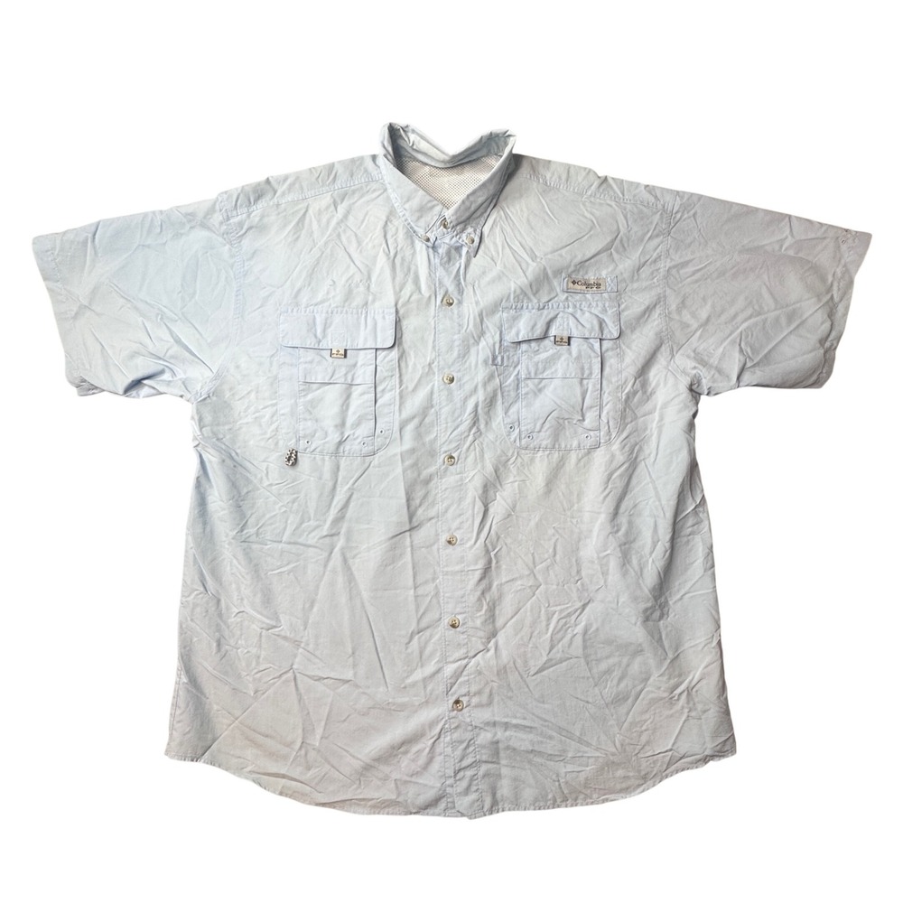 Columbia Fishing Shirt Mens XL Blue PFG Bahama II Short Sleeve Omni-Shade UPF 30